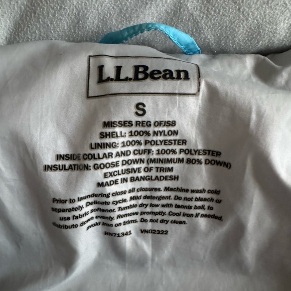 LL Bean Goose Down Puffer Jacket Insulated Warm Winter Coat Outdoor Blue Small - Picture 7 of 8
